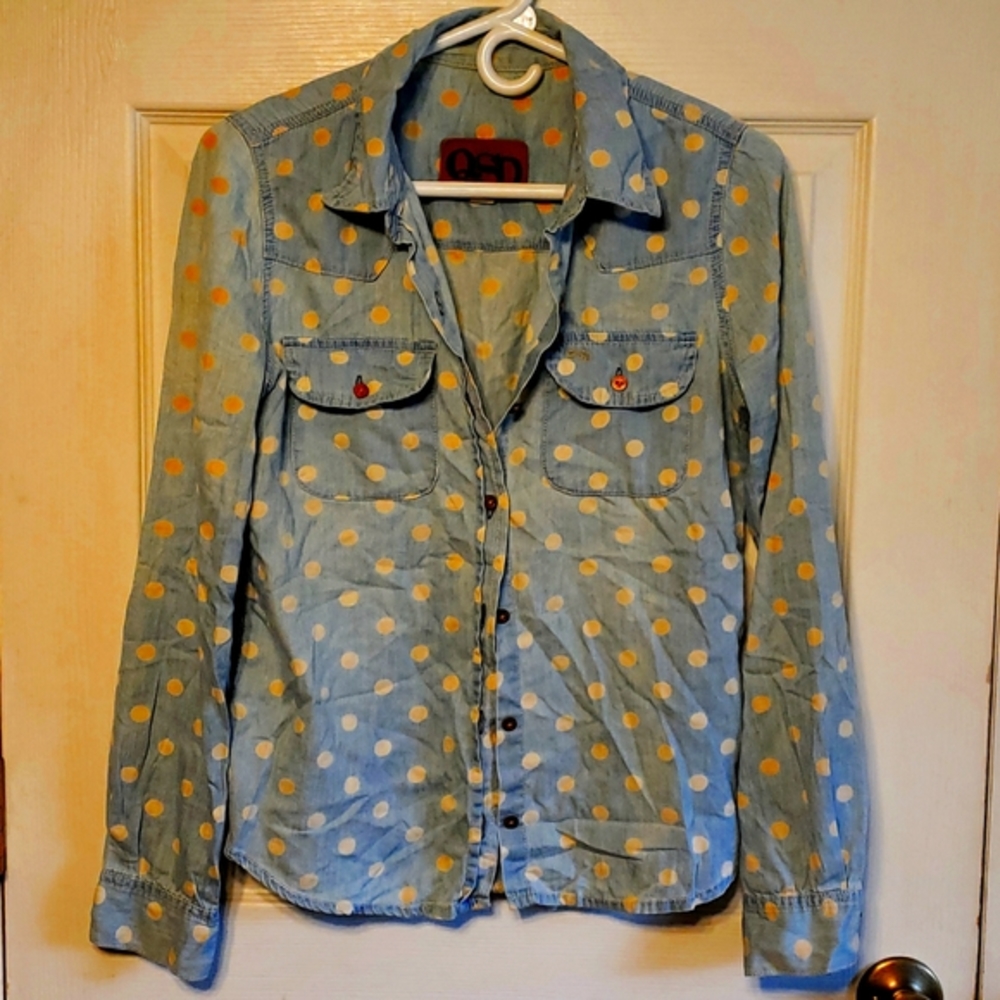 Vintage Long Sleeve Poka Dot  Button Up